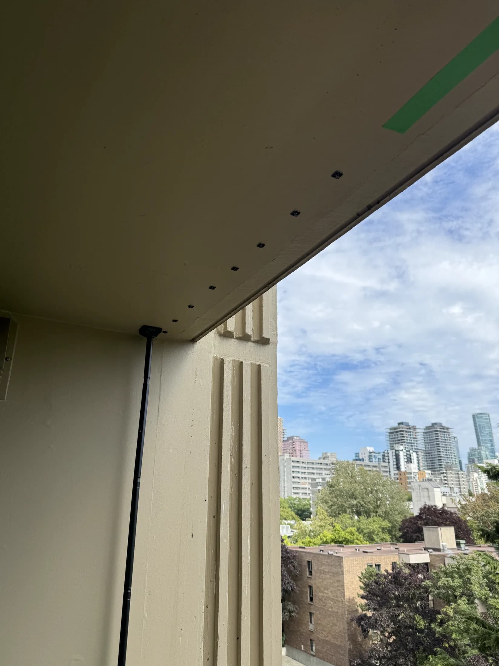 Ceiling attachment layout prepared for balcony bird netting